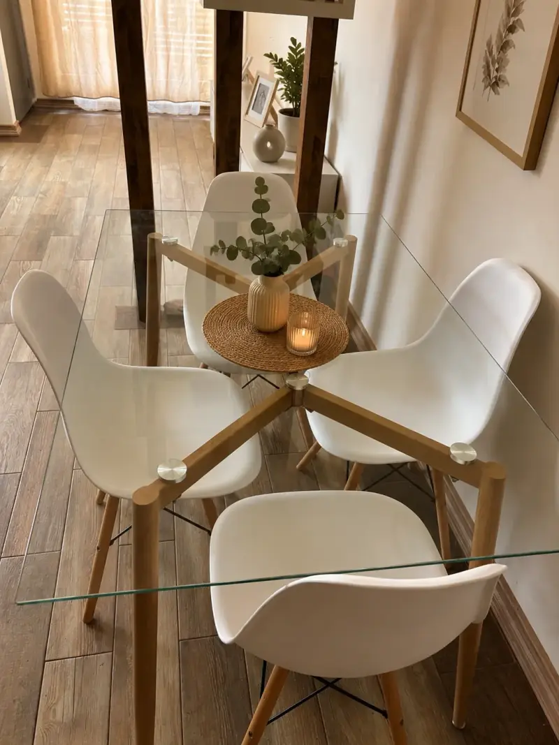 Juego de Comedor Vidrio y Madera para 4 Personas