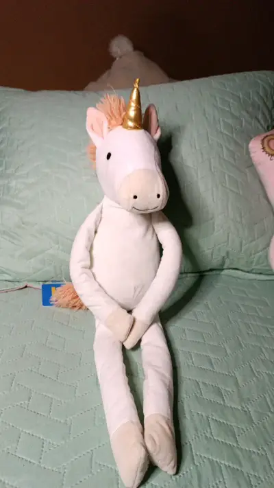 Peluche unicornio blanco con cuerno dorado - miniatura 1