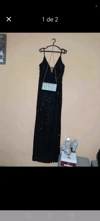Vestido largo negro con lentejuelas elegante - miniatura 1