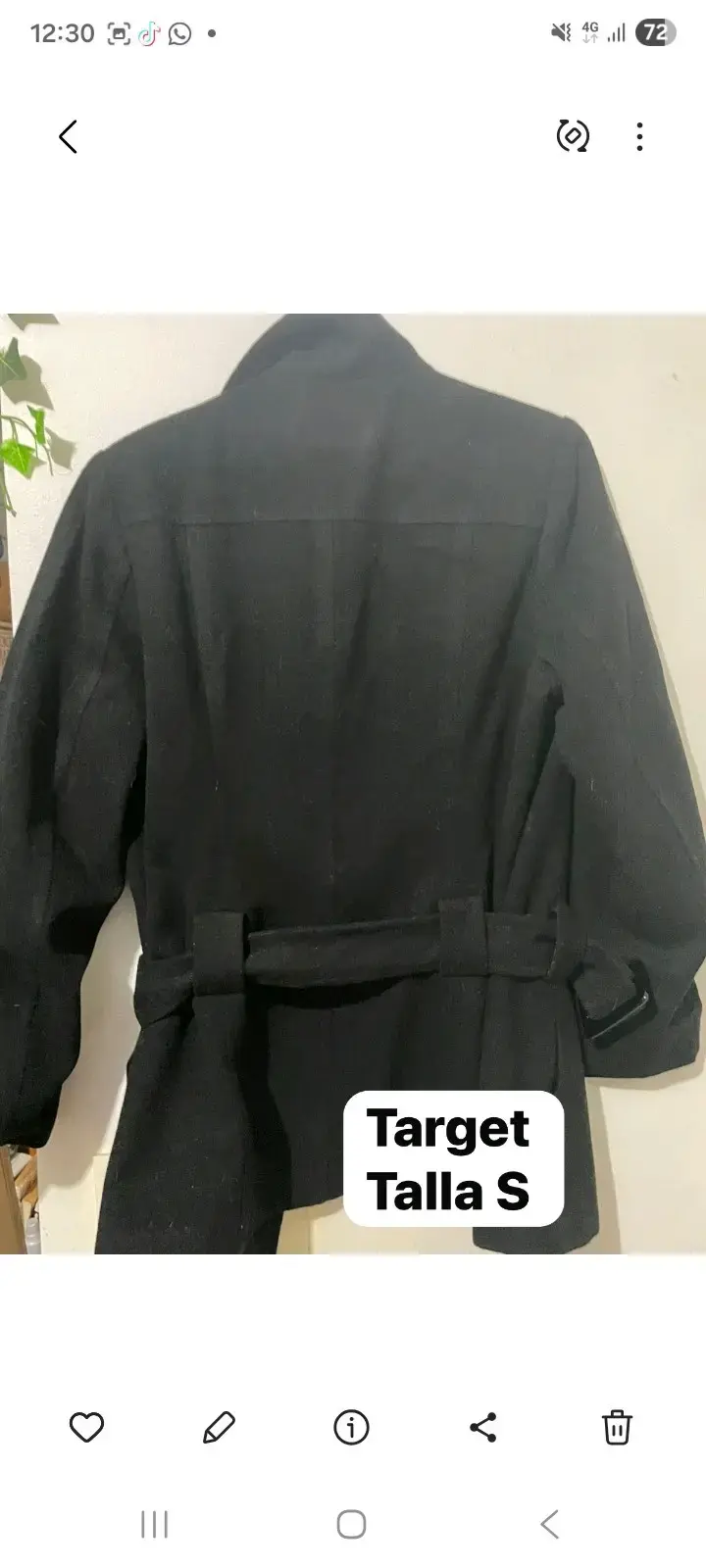 Abrigo negro Target con cinturón talla S - 2