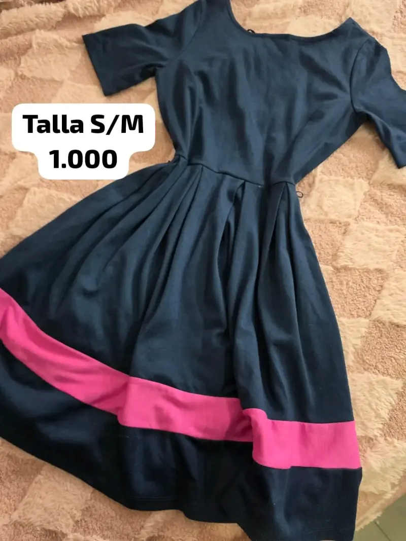Vestido azul con detalle rosa talla S/M