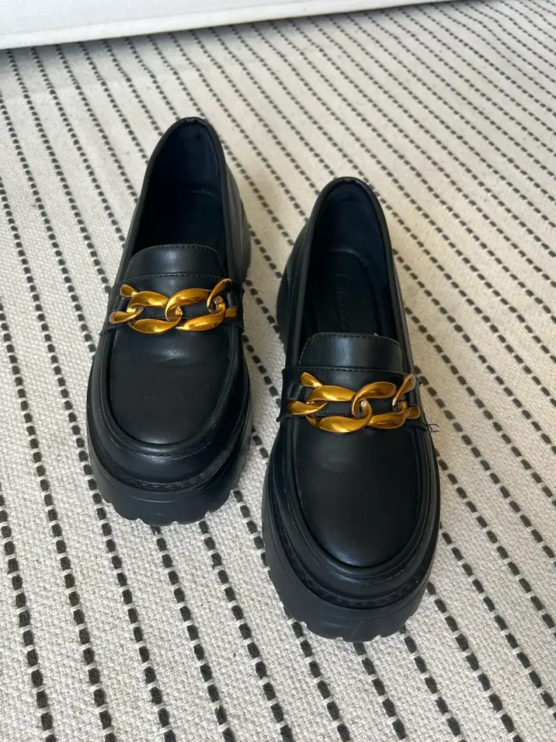 Mocasines negros con cadena dorada talla 36 dama - 5