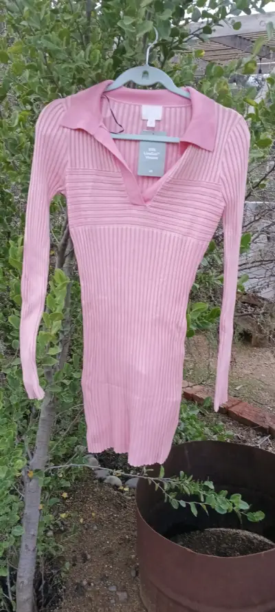 Vestido de punto rosa H&M con cuello - miniatura 3