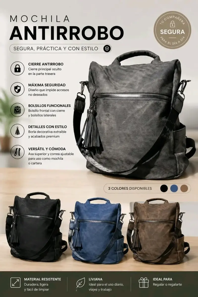 Mochila antirrobo con cierre oculto y estilo moderno