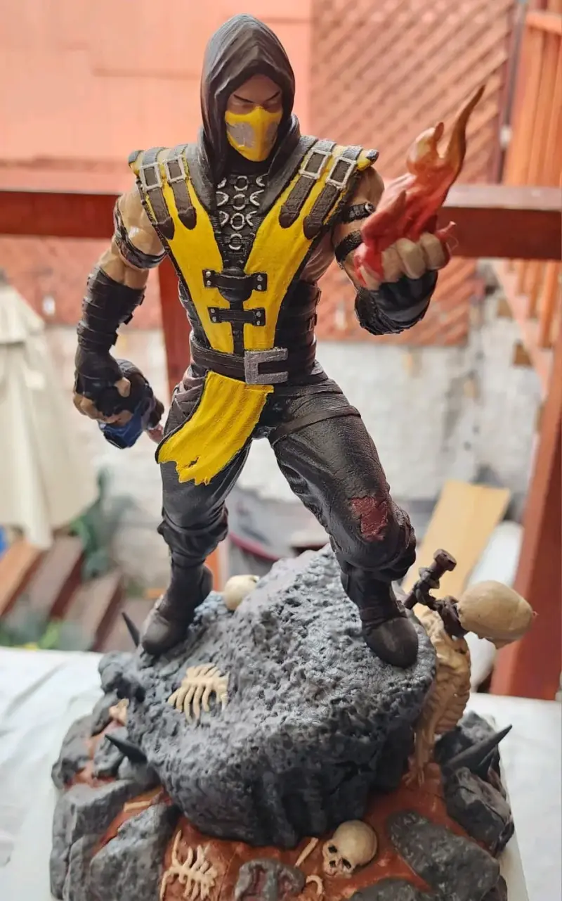 Figura de acción Scorpion Mortal Kombat con base detallada