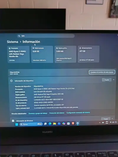 Laptop Huawei MateBook D15 Ryzen 5 8GB RAM - miniatura 2