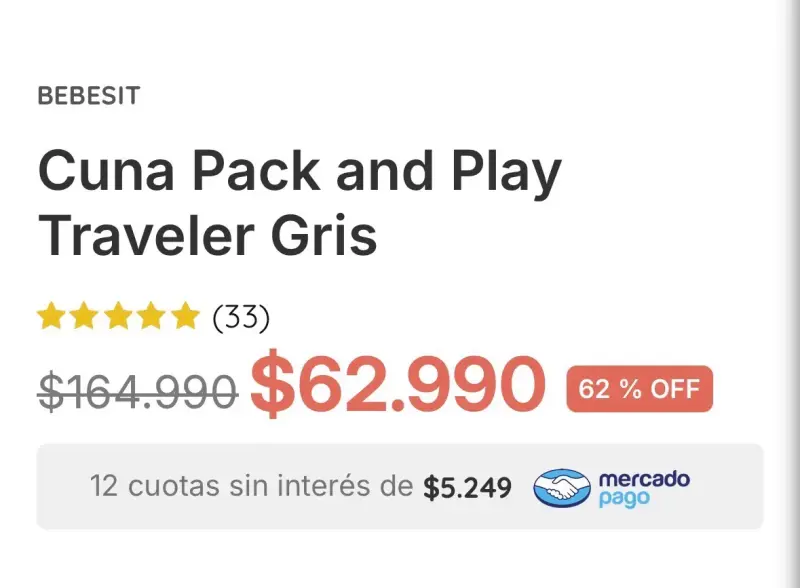 Cuna  Traveler 6044 Gris con Cambiador - 2