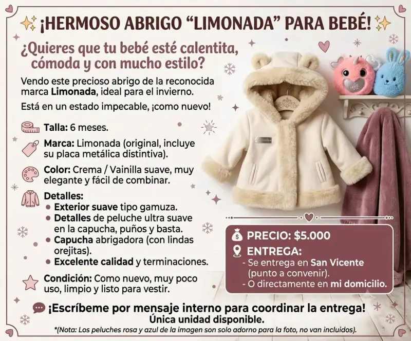 Abrigo para bebé Limonada crema con capucha - 1