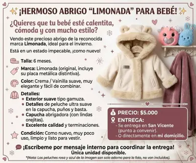 Abrigo para bebé Limonada crema con capucha - miniatura 1