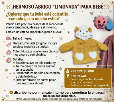 Abrigo para bebé Limonada crema con capucha - miniatura 2
