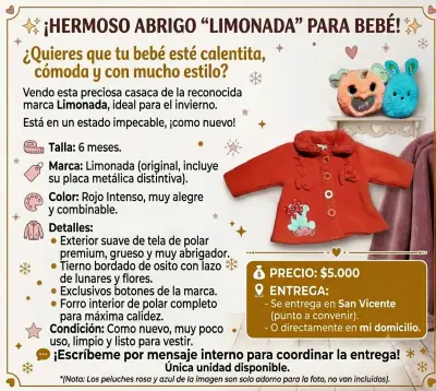 Abrigo para bebé Limonada crema con capucha - miniatura 3