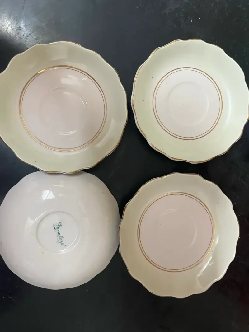 Juego de platos de porcelana con borde dorado