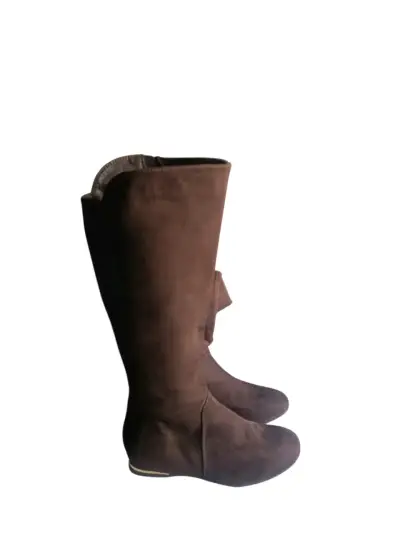 Botas altas de gamuza marrón con cierre lateral - miniatura 1