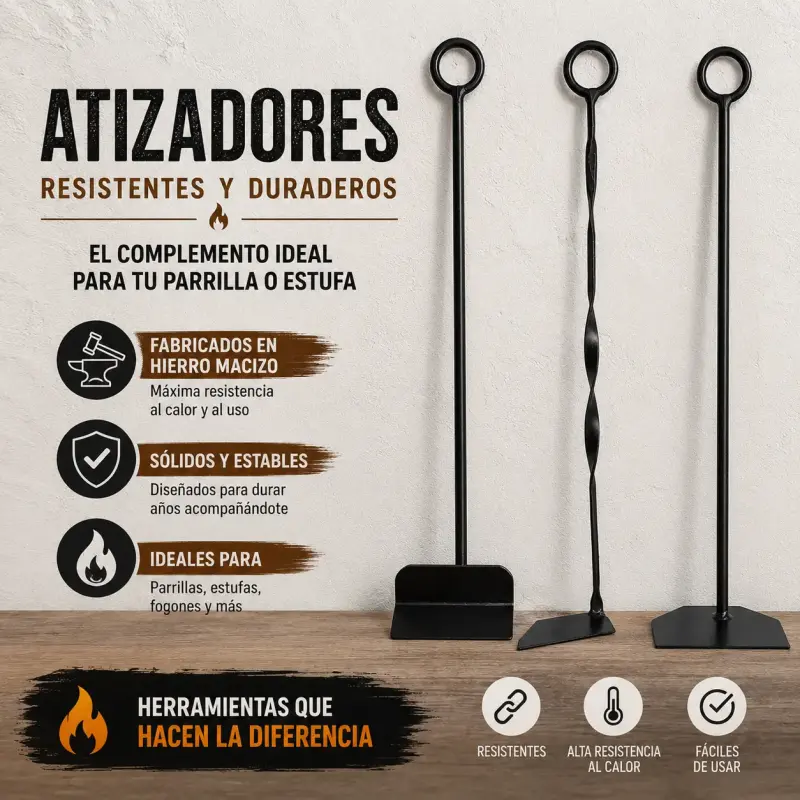 Atizadores de Hierro Macizo para Parrilla o Estufa - 1