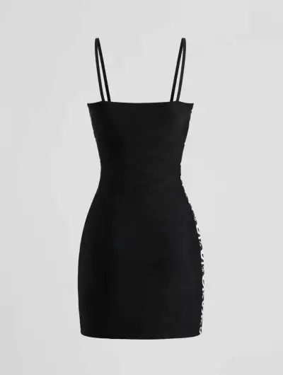 Vestido negro con diseño de labios y logos - miniatura 4