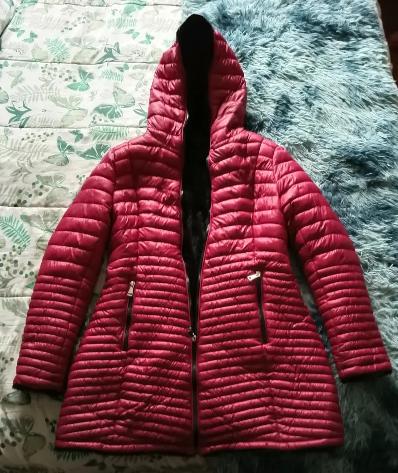 Parka acolchada roja reversible con capucha mujer - 3