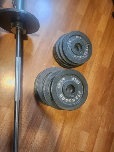 Barra de pesas con discos estándar 10 kg - miniatura 3