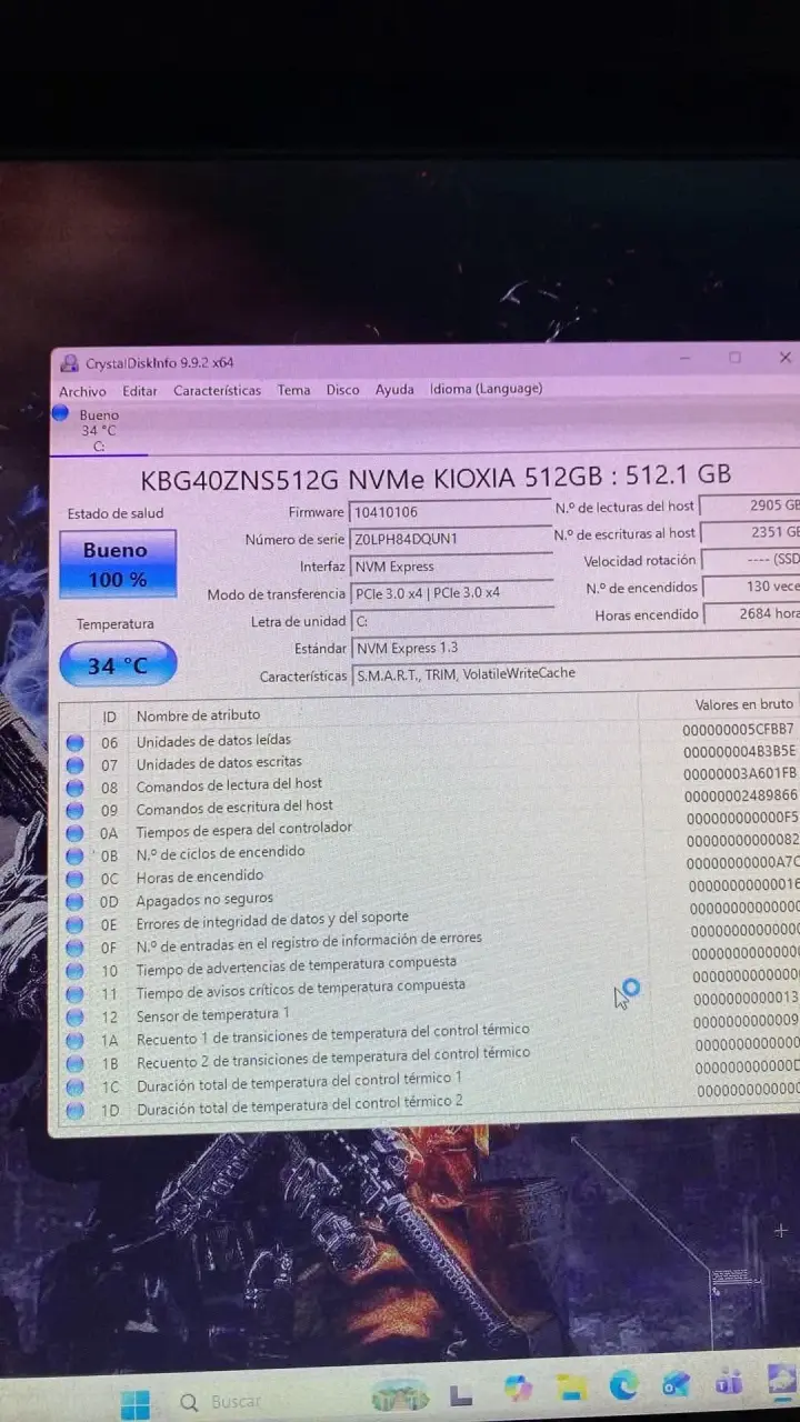 Disco SSD NVMe Kioxia 512GB en buen estado - 1