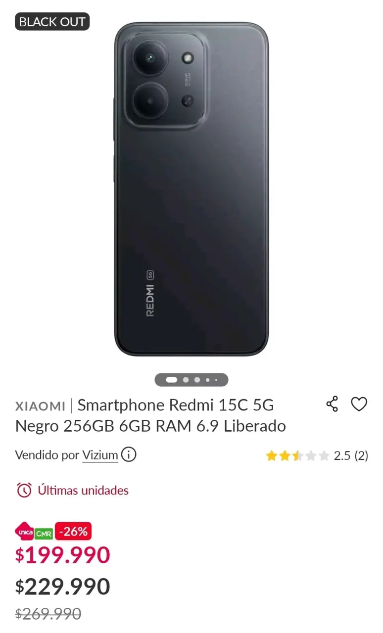 Smartphone Xiaomi Redmi 15C 5G Negro 256GB