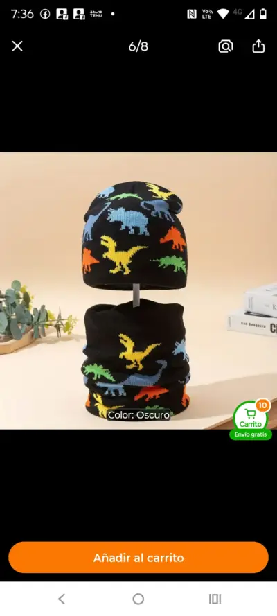 Conjunto de gorro y bufanda con dinosaurios para niños - miniatura 1