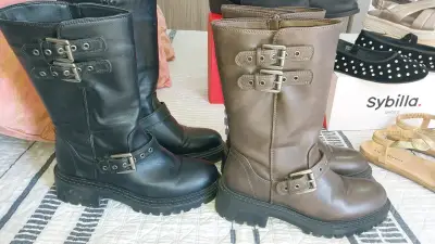 Botas de cuero con hebillas para mujer - miniatura 1
