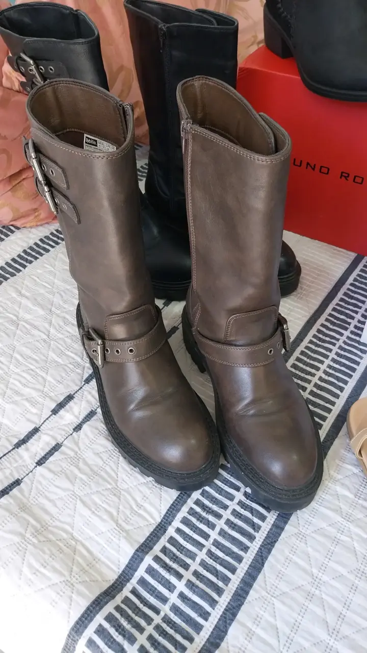 Botas de cuero con hebillas para mujer - 6