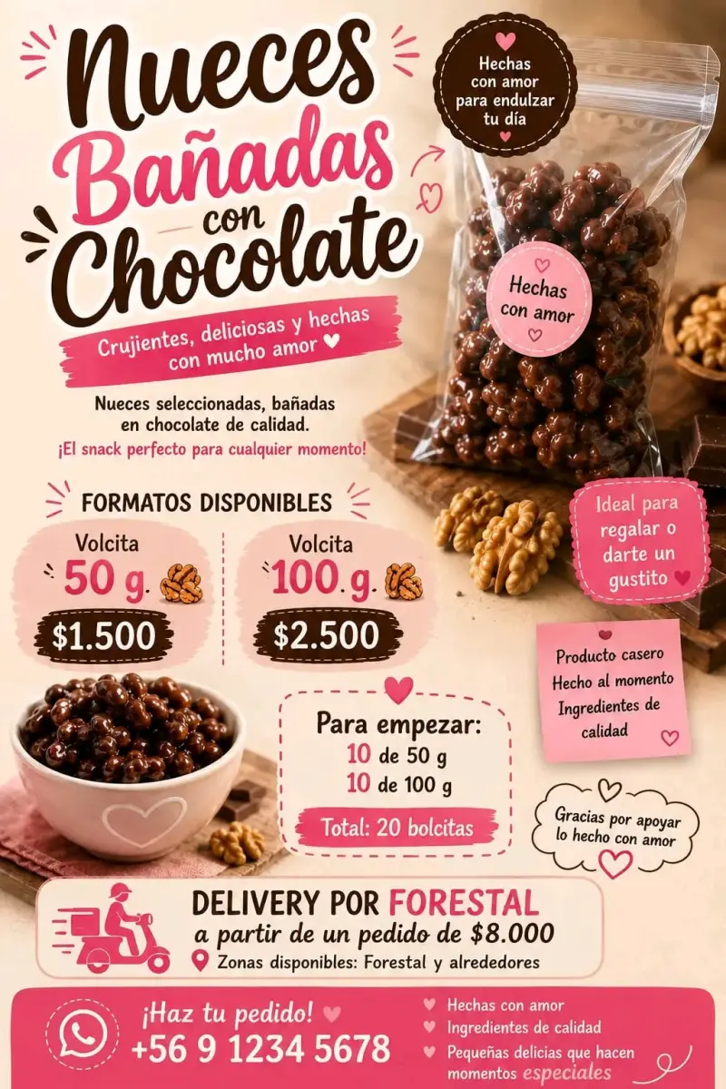 Nueces Bañadas en Chocolate Hechas con Amor