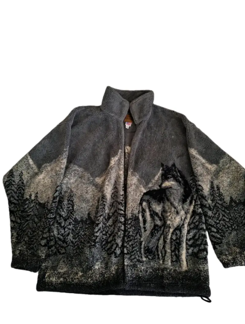Chaqueta polar con diseño de lobo y bosque - 2