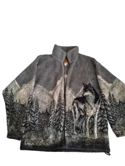 Chaqueta polar con diseño de lobo y bosque - miniatura 3