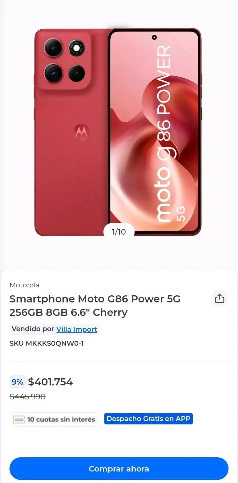 Smartphone Motorola Moto G86 Power 5G 256GB Cherry