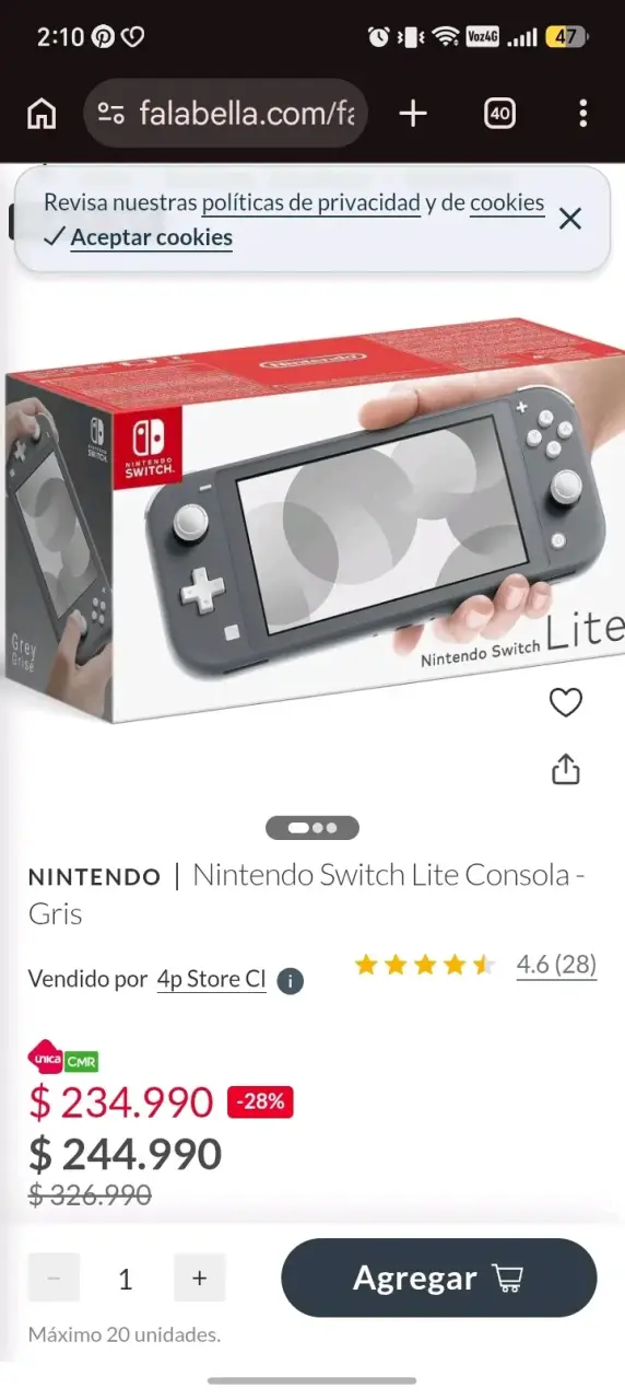 Nintendo Switch Lite Gris Consola Portátil - $151.200 | Pulga