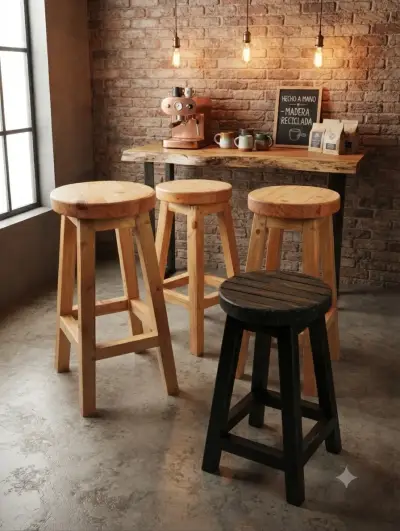 Taburetes de madera reciclada estilo rústico - miniatura 3