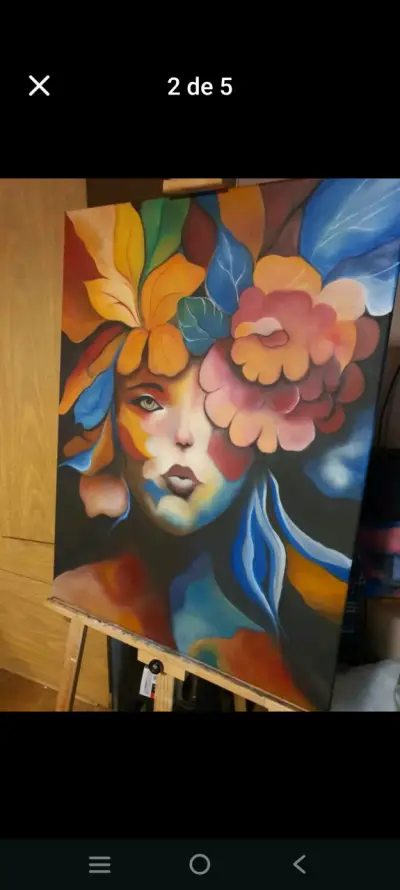 Cuadro Abstracto de Mujer con Flores - miniatura 1