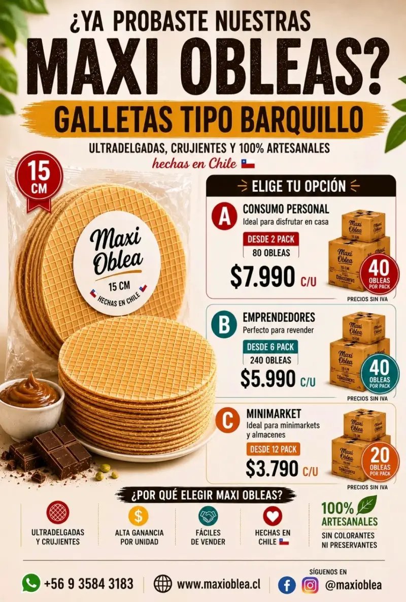 Maxi Obleas Galletas Tipo Barquillo 15 cm - 1