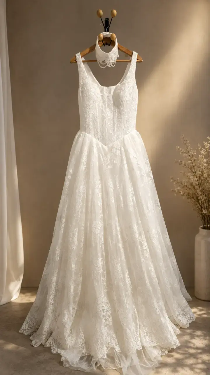 Vestido de Novia de Encaje Blanco con Cola - 1
