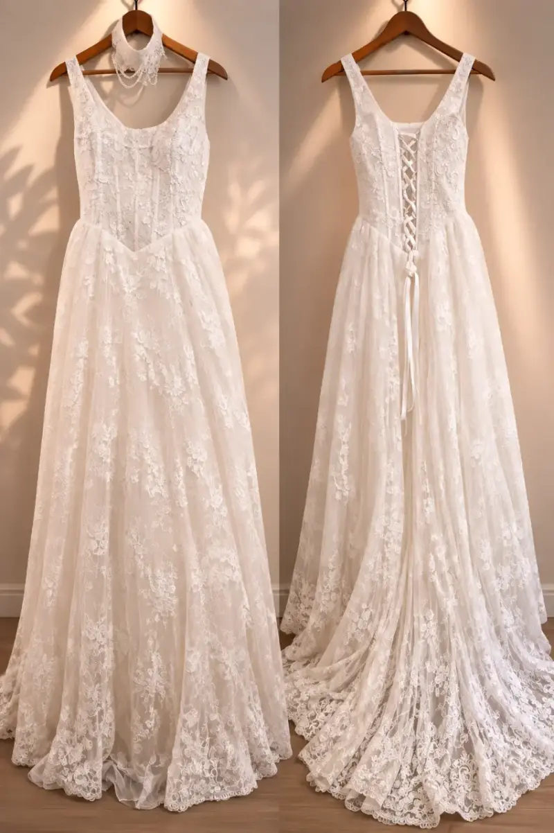Vestido de Novia de Encaje Blanco con Cola - 2