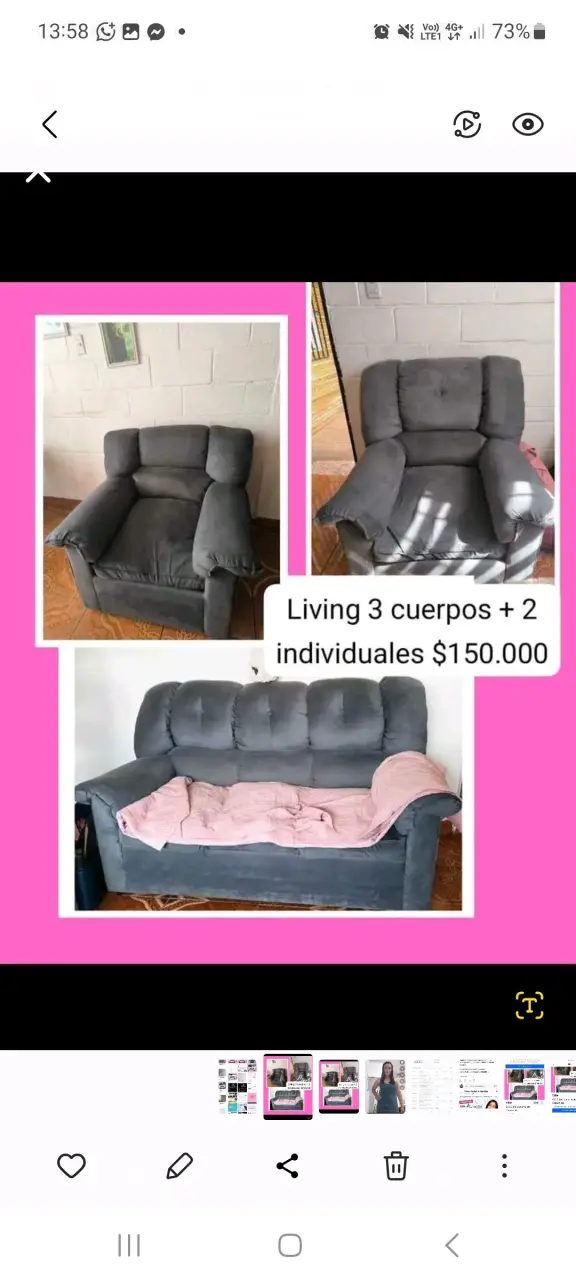 Juego de living 3 cuerpos y 2 sillones individuales