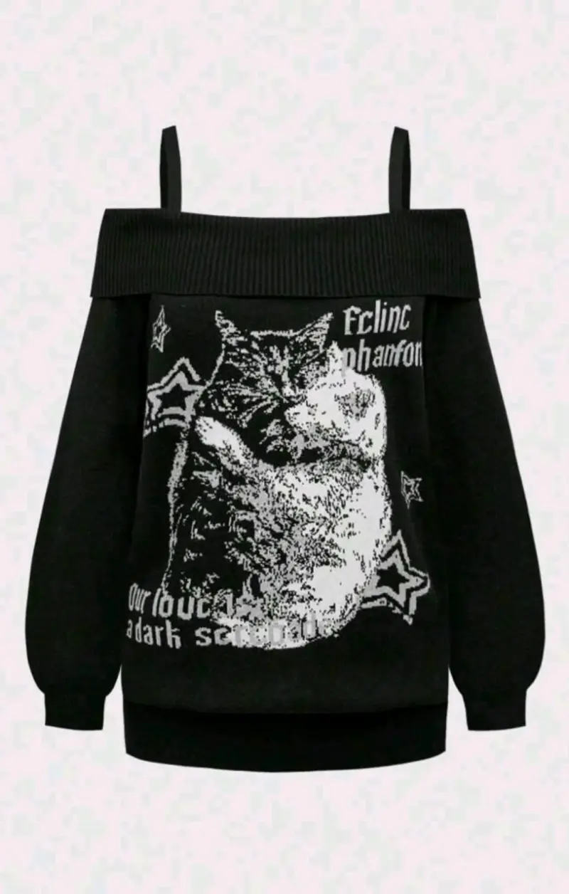 Sweater negro con diseño de gato - 4