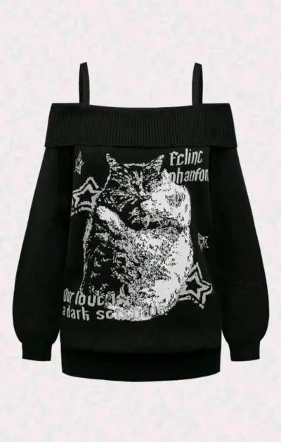 Sweater negro con diseño de gato - miniatura 4
