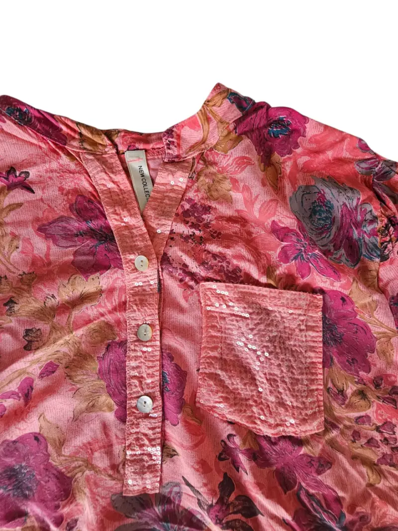 Blusa floral rosada, botones nácar, PATIO ORIENTE - 2