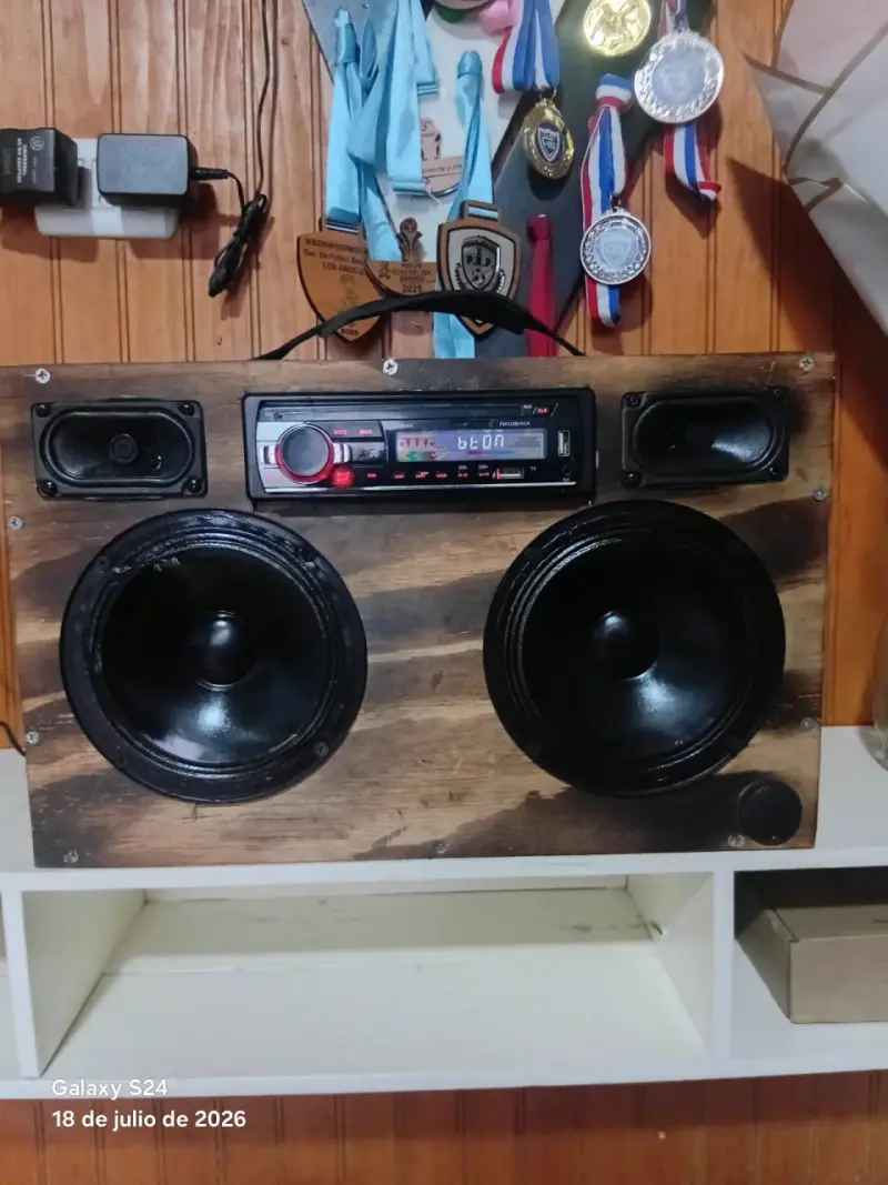Parlante de madera con radio incorporada - 1