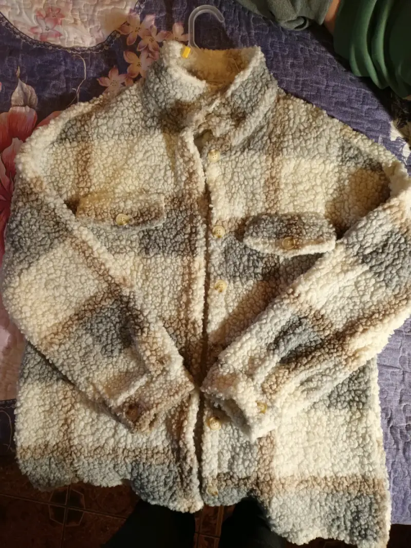 Chaqueta de lana sintética a cuadros para mujer - 1