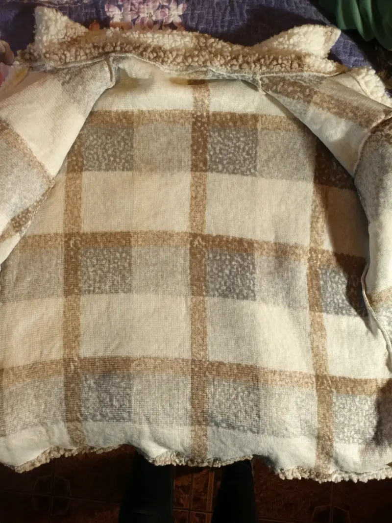 Chaqueta de lana sintética a cuadros para mujer - 2