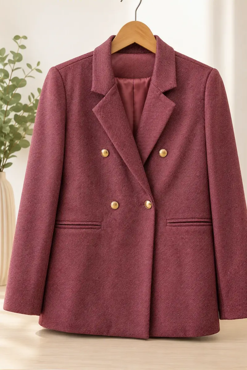 Blazer de Mujer Color Burdeos con Botones Dorados