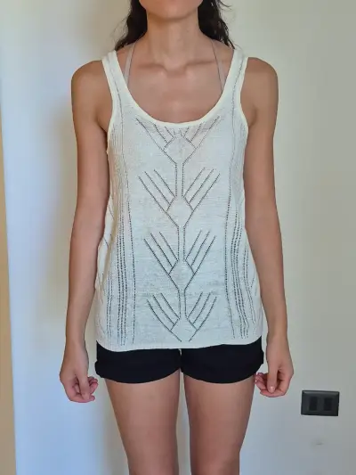 Polera sin mangas tejida color crema - miniatura 1