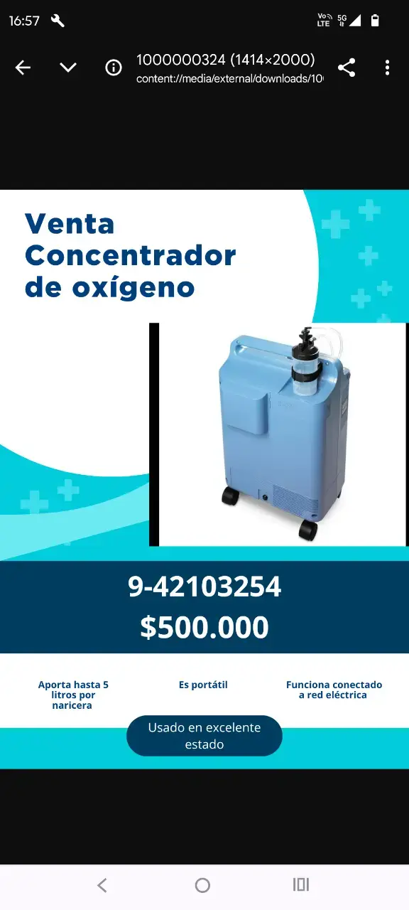 Concentrador de oxígeno portátil en excelente estado