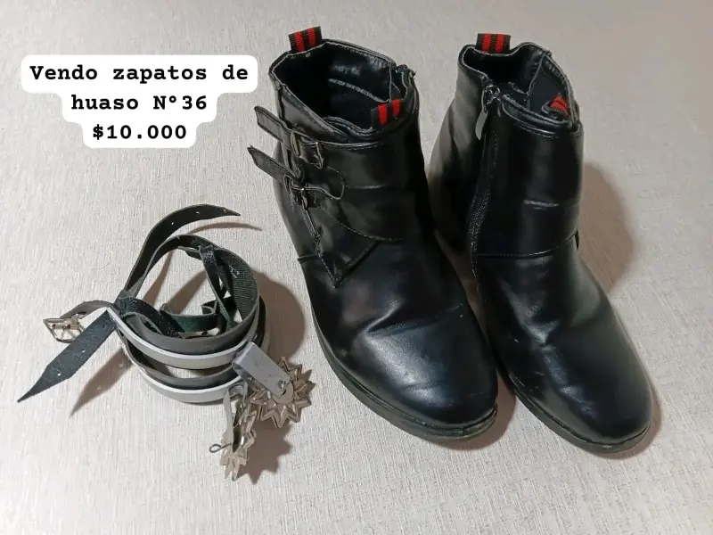 Zapatos de huaso negros talla 36 con espuelas