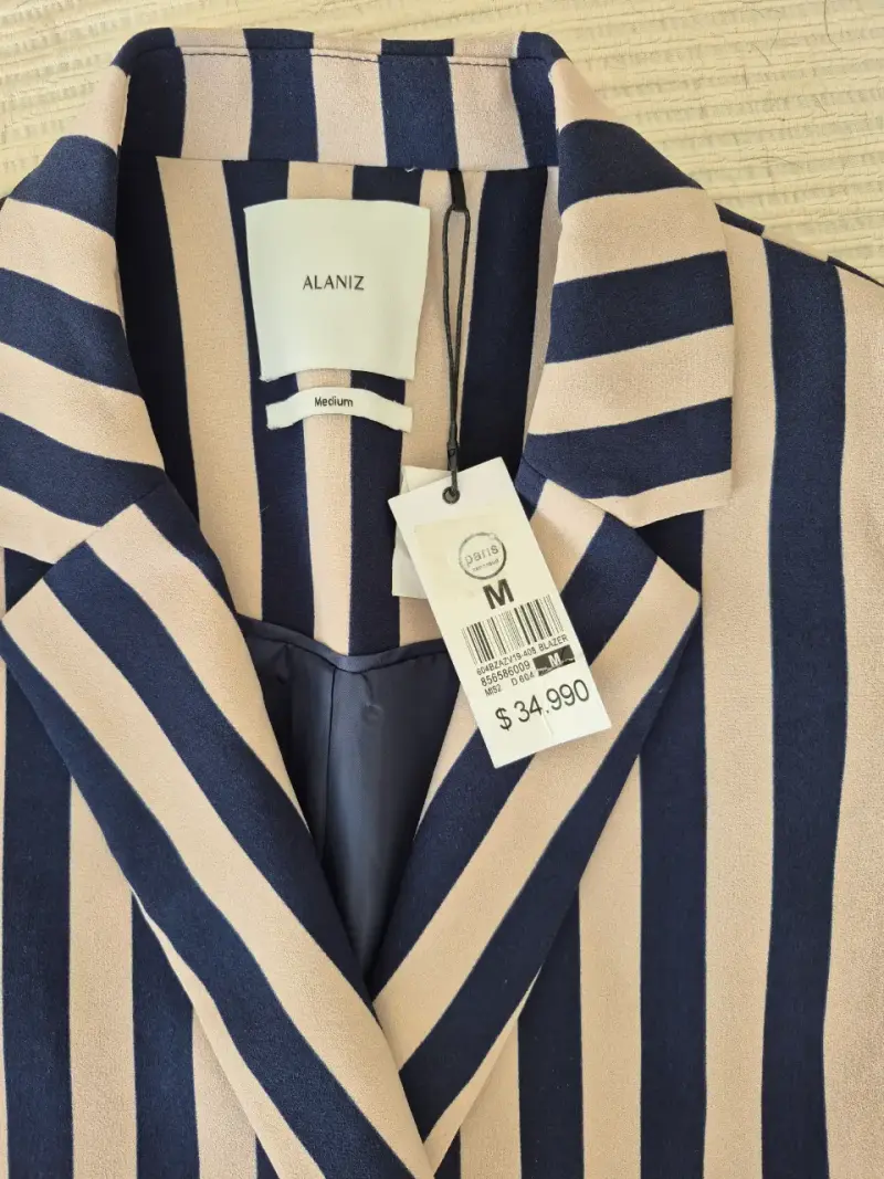 Blazer y pantala rayas azul y beige Alaniz talla M - 1