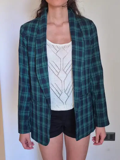 Blazer de mujer a cuadros verde y azul - miniatura 1