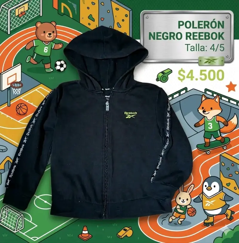 Polerón Negro Reebok para Niños Talla 4/5